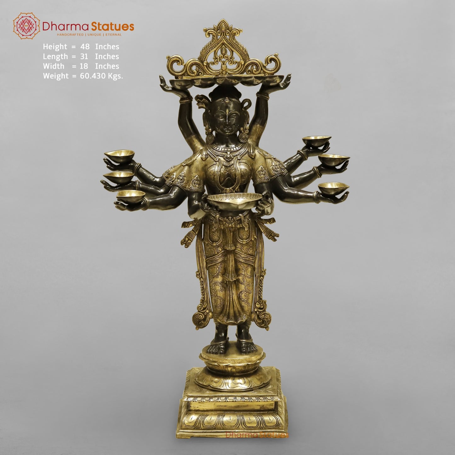 Brass Deep Lady With Multiple Hands (South India Made) Fine, Royal Black and Smooth Finish 48”