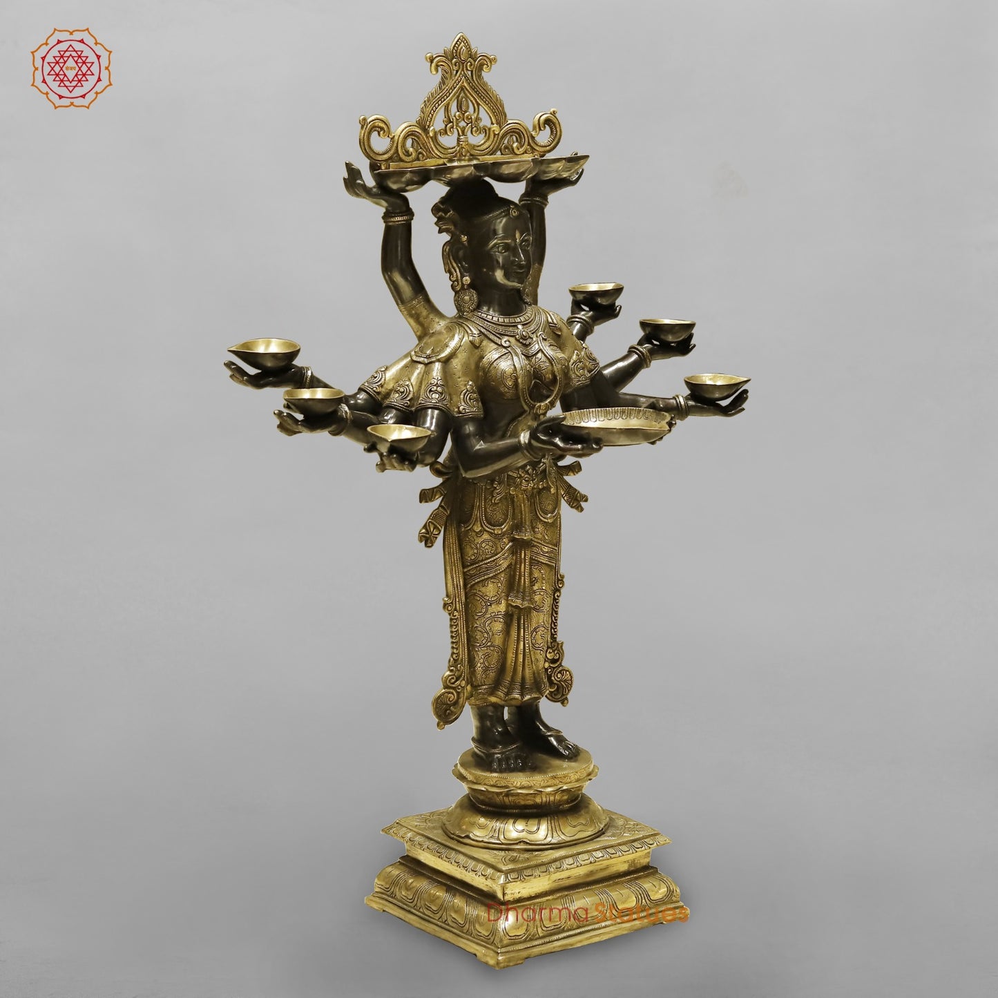 Brass Deep Lady With Multiple Hands (South India Made) Fine, Royal Black and Smooth Finish 48”