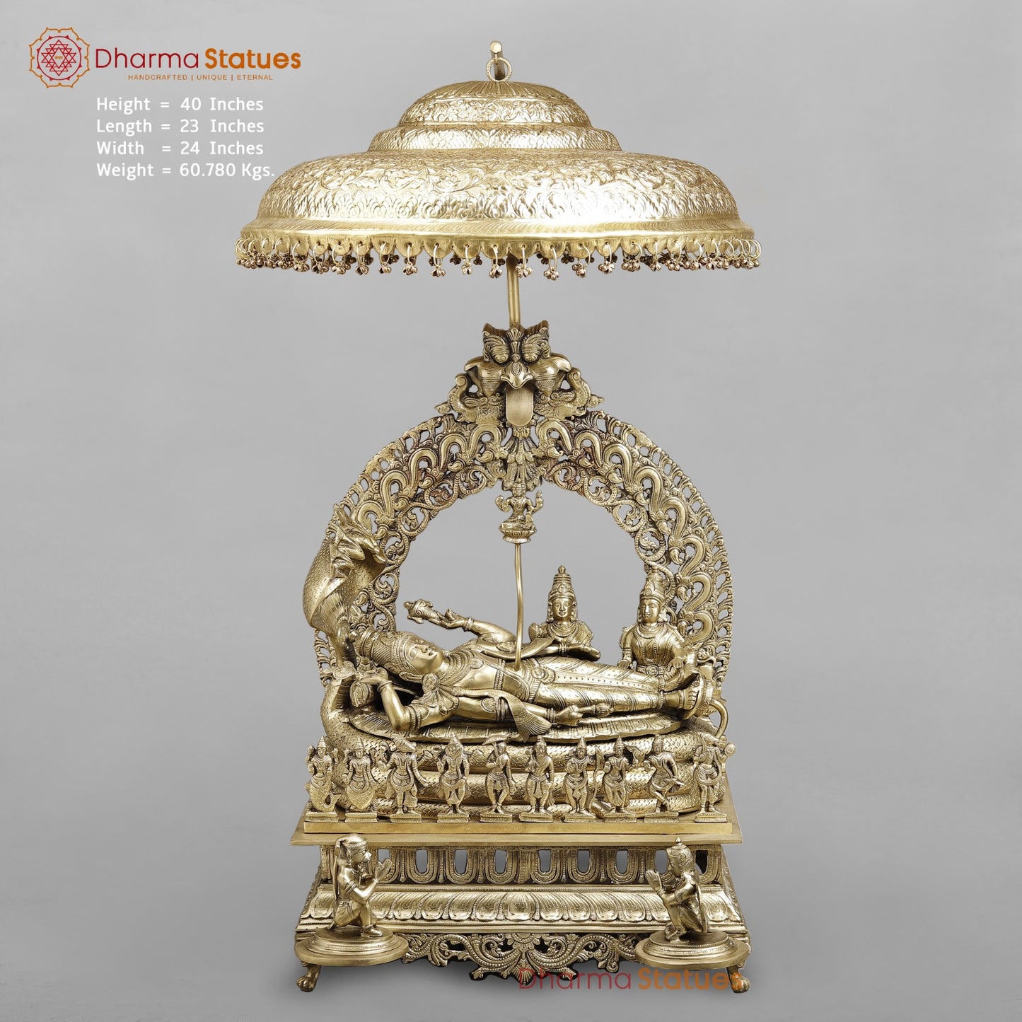 Bronze Vishnu Resting With Lakshmi & Brahma (Anantashayana) Fine 40”  Origin - Swamimalai, Tamil Nadu
