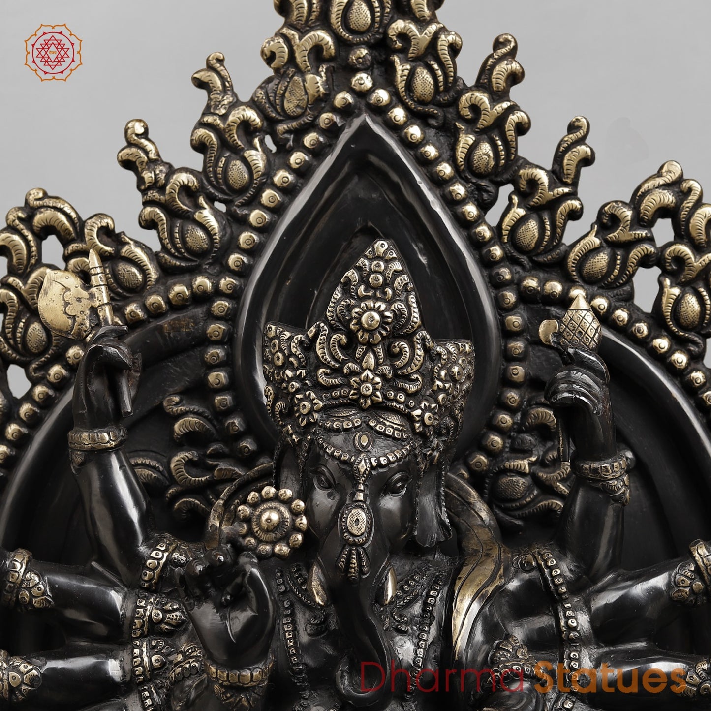 Brass Ganesh dancing With Many Hands on Rat Fine, Royal black Finish 31”