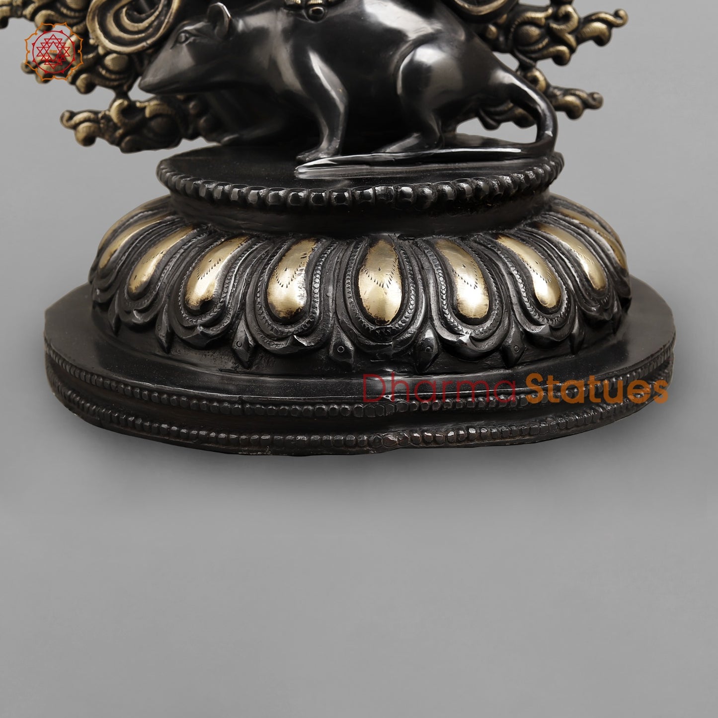 Brass Ganesh dancing With Many Hands on Rat Fine, Royal black Finish 31”