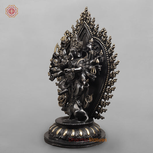 Brass Ganesh dancing With Many Hands on Rat Fine, Royal black Finish 31”
