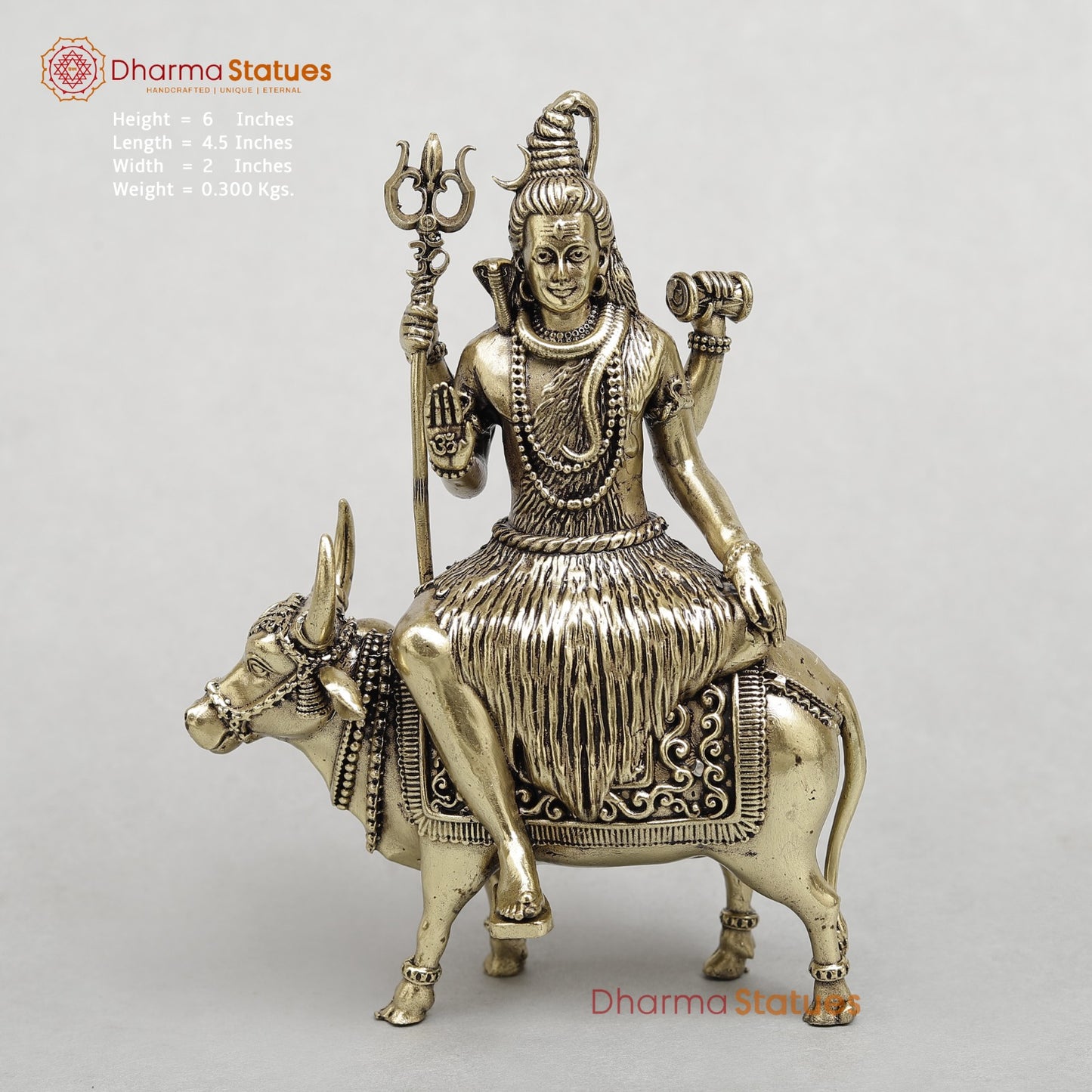 Brass Shiva Seated On Nandi Fine 6”