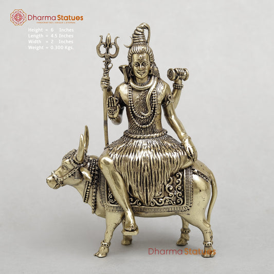 Brass Shiva Seated On Nandi Fine 6”
