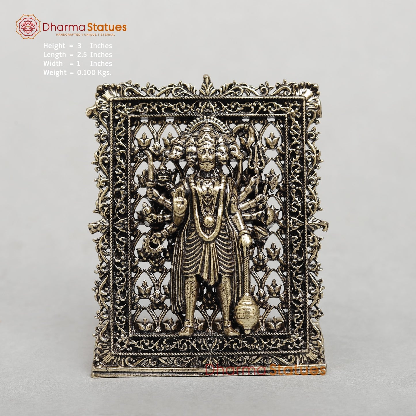 Brass Panchmukhi Hanuman Standinding (Car Dashboard Suitable) fine 3.5”