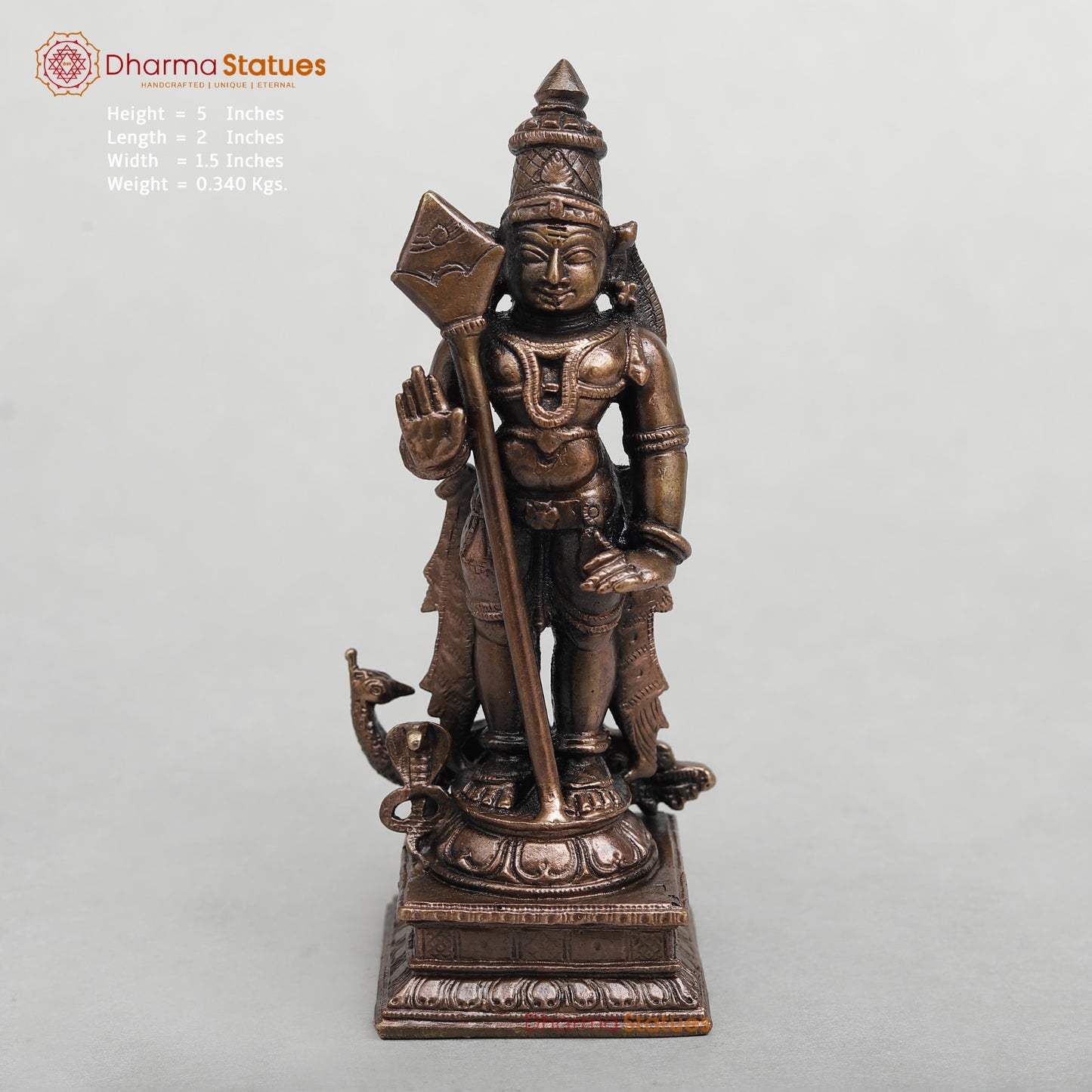 Copper Kartik standing With Peacock Fine 5”
