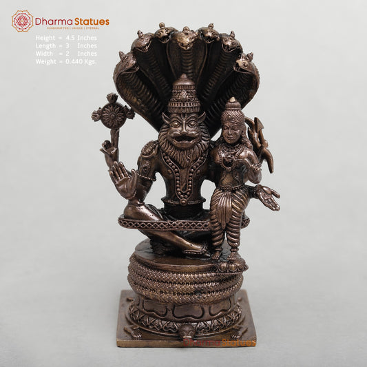 Copper Narsimha Lakshmi Seated Fine with Snake 4.5”