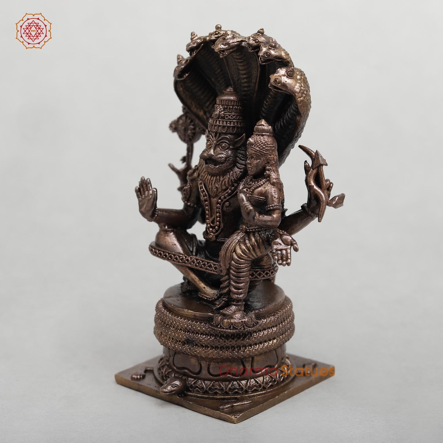 Copper Narsimha Lakshmi Seated Fine with Snake 4.5”