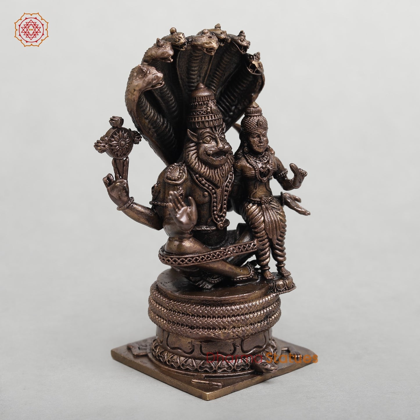 Copper Narsimha Lakshmi Seated Fine with Snake 4.5”