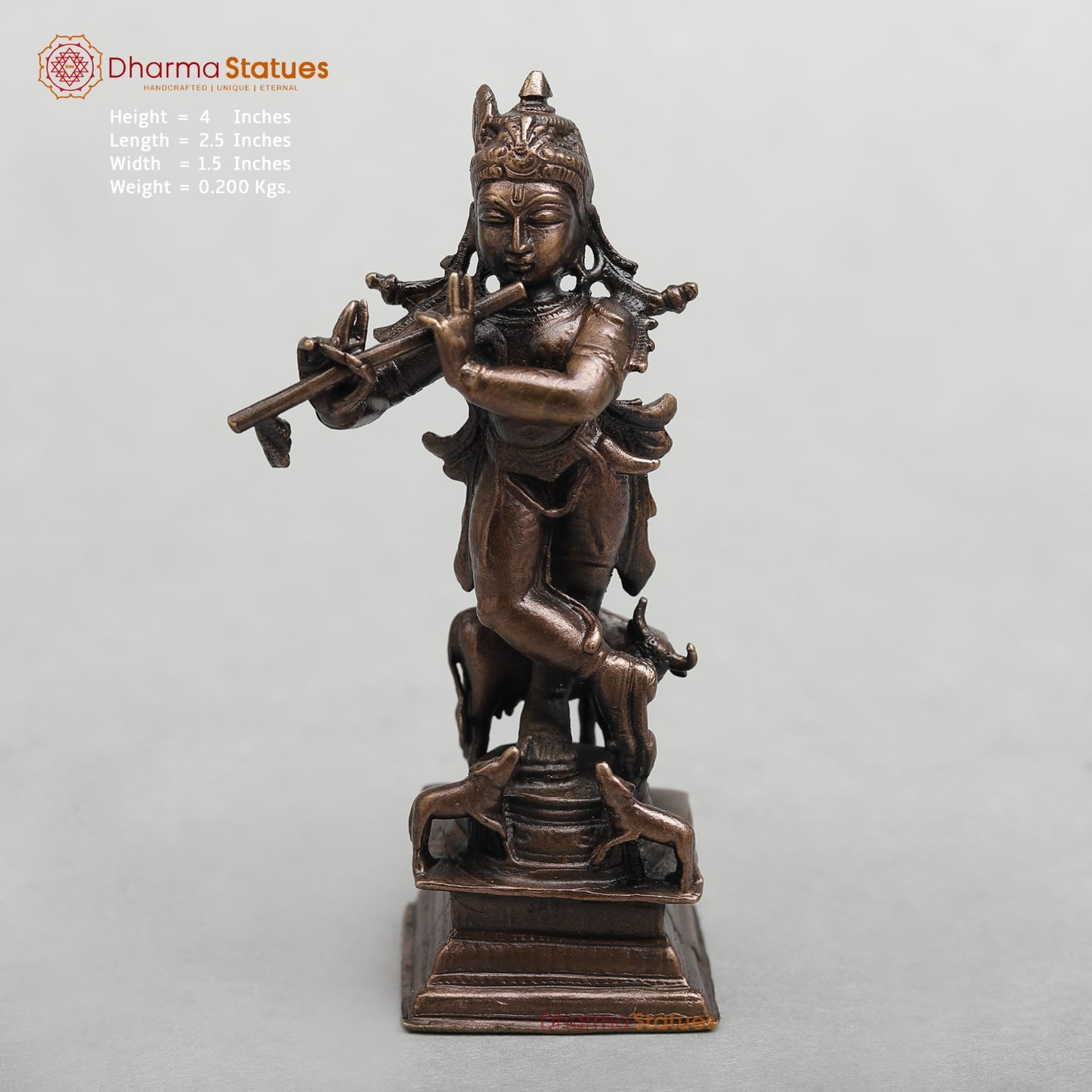 Copper Krishna With Cow Fine 4”