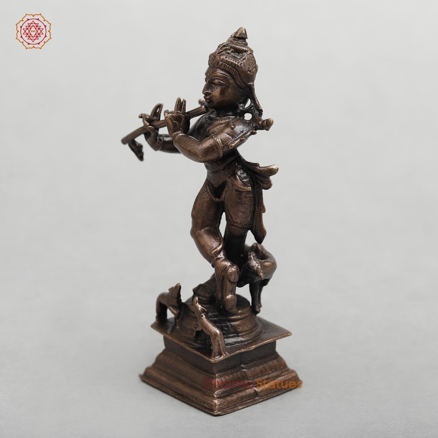 Copper Krishna With Cow Fine 4”