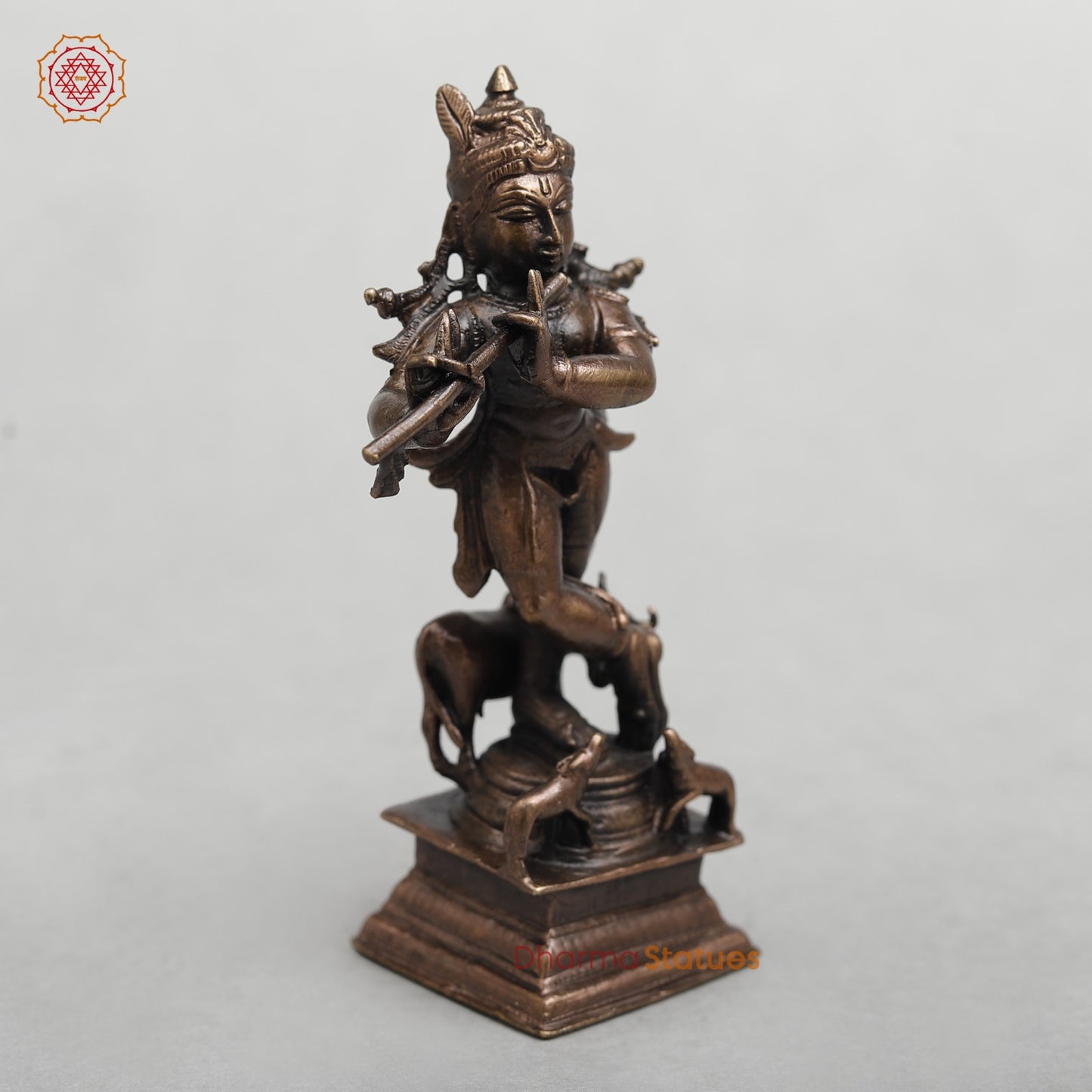 Copper Krishna With Cow Fine 4”