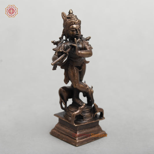 Copper Krishna With Cow Fine 4”