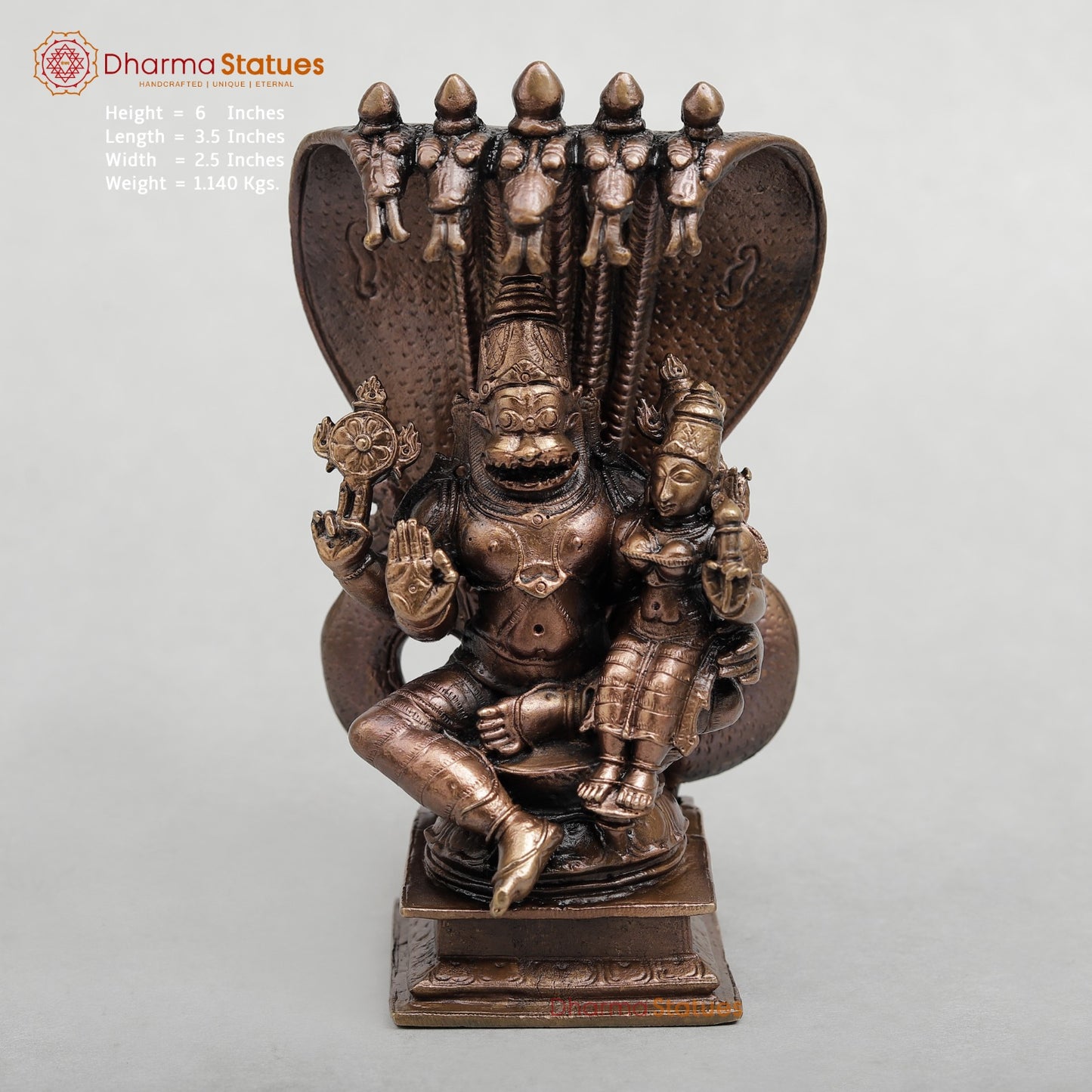 Copper Narsimha Seated with Lakshmi Fine 6”