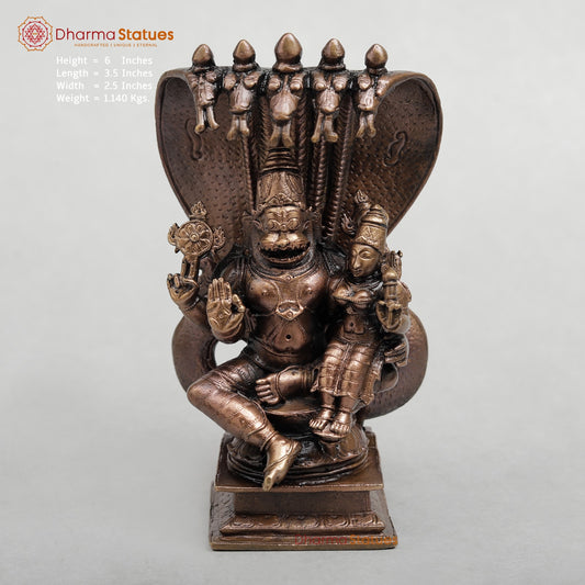 Copper Narsimha Seated with Lakshmi Fine 6”