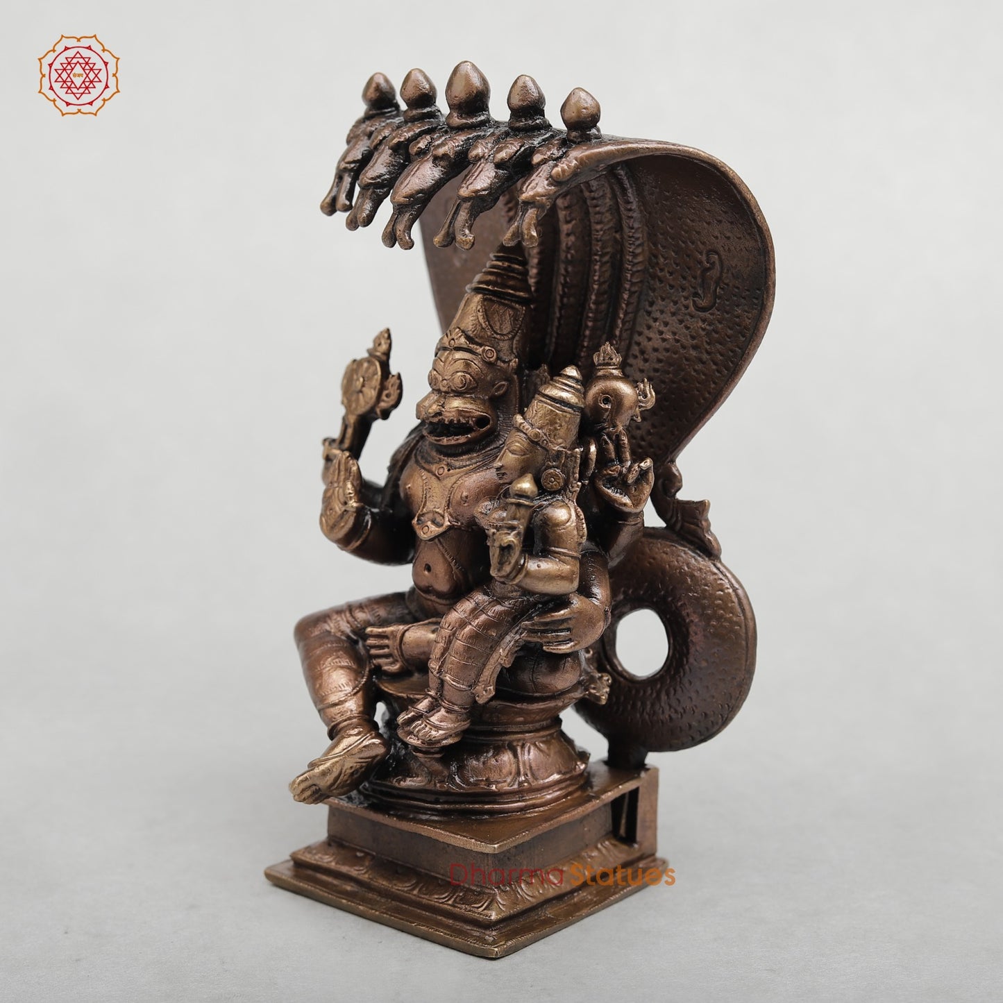 Copper Narsimha Seated with Lakshmi Fine 6”