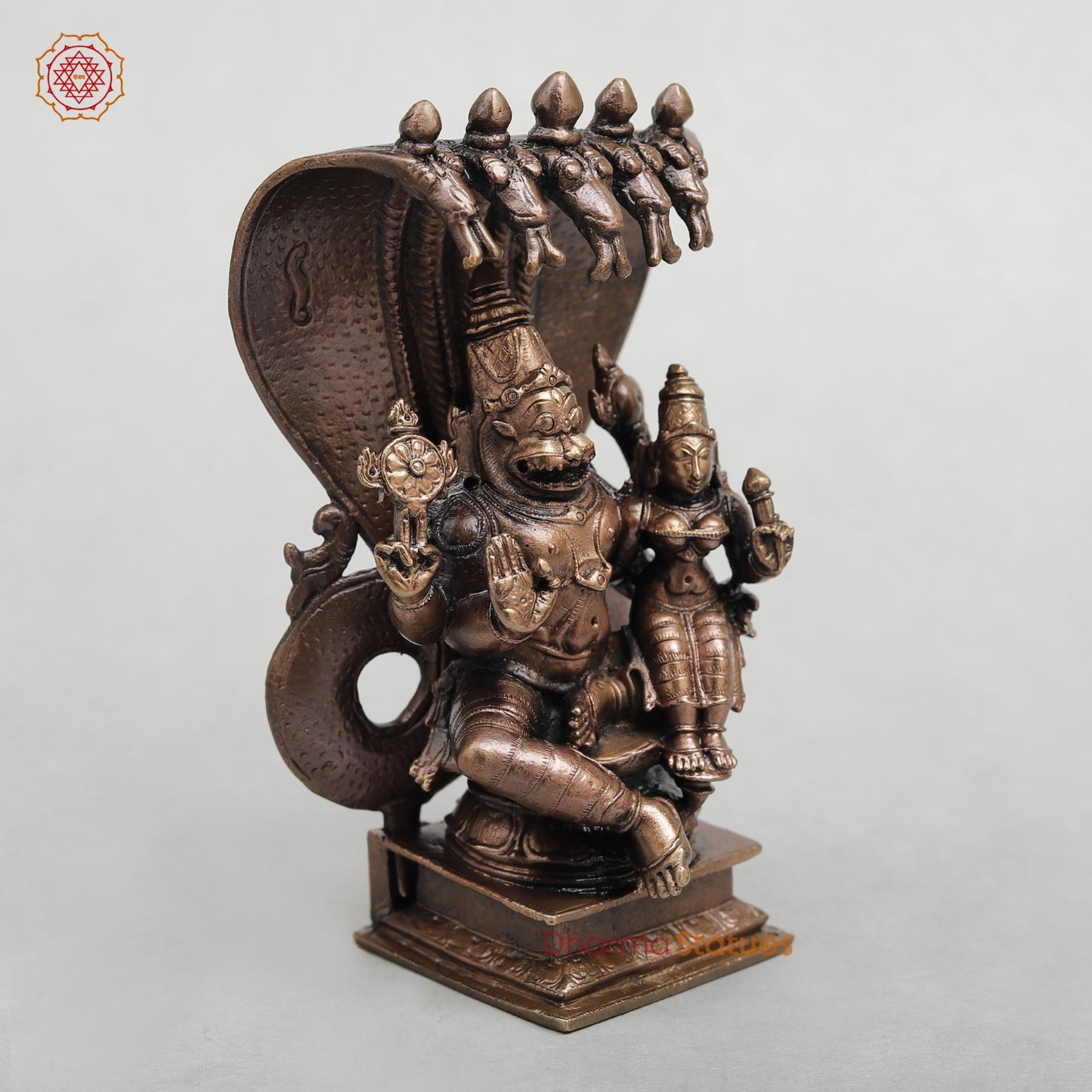Copper Narsimha Seated with Lakshmi Fine 6”