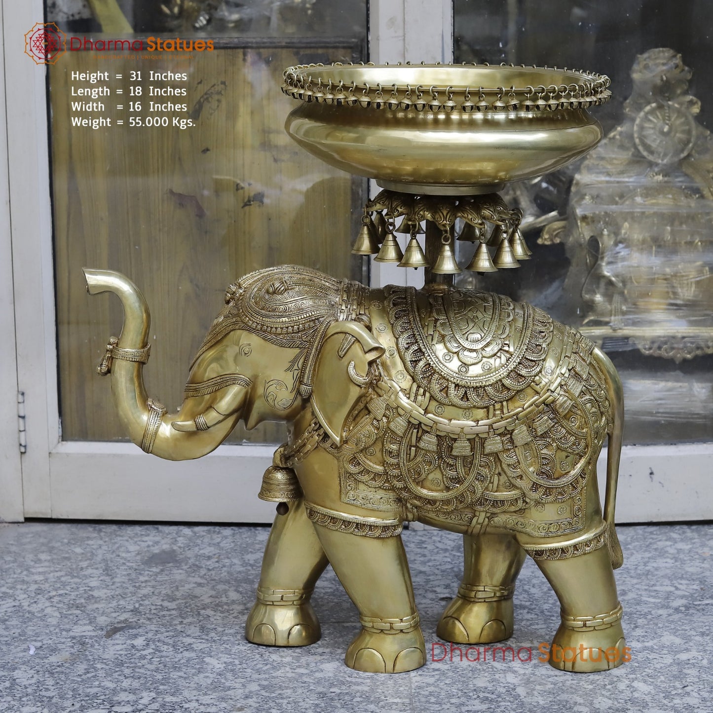 Brass Elephant Urli With Bells Fine, Speacial Gold Finish 31”