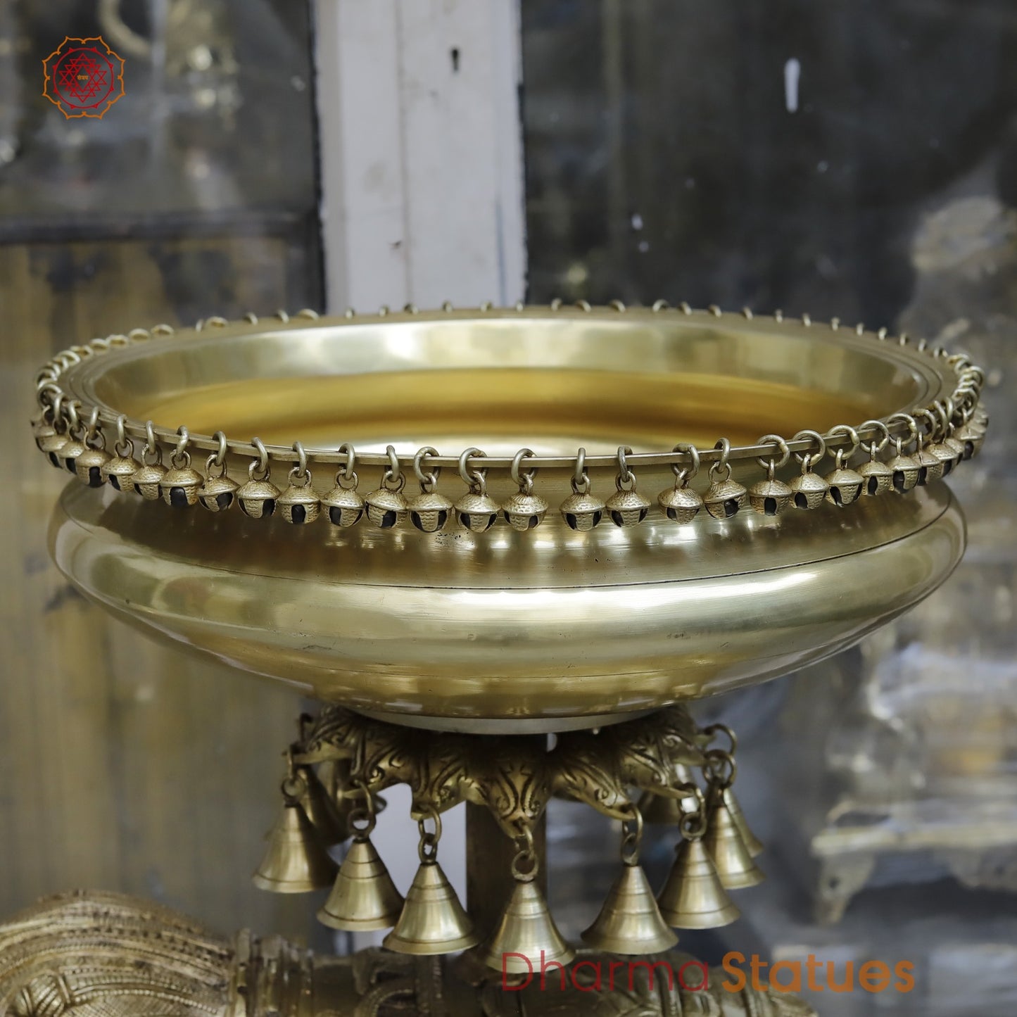 Brass Elephant Urli With Bells Fine, Speacial Gold Finish 31”