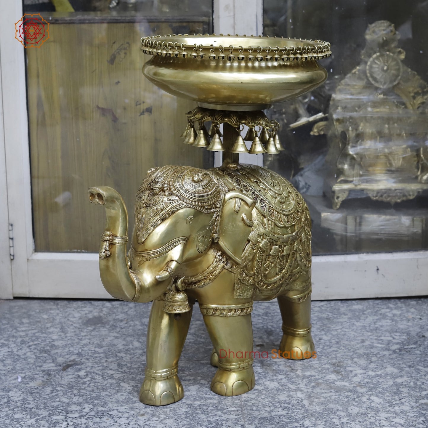 Brass Elephant Urli With Bells Fine, Speacial Gold Finish 31”