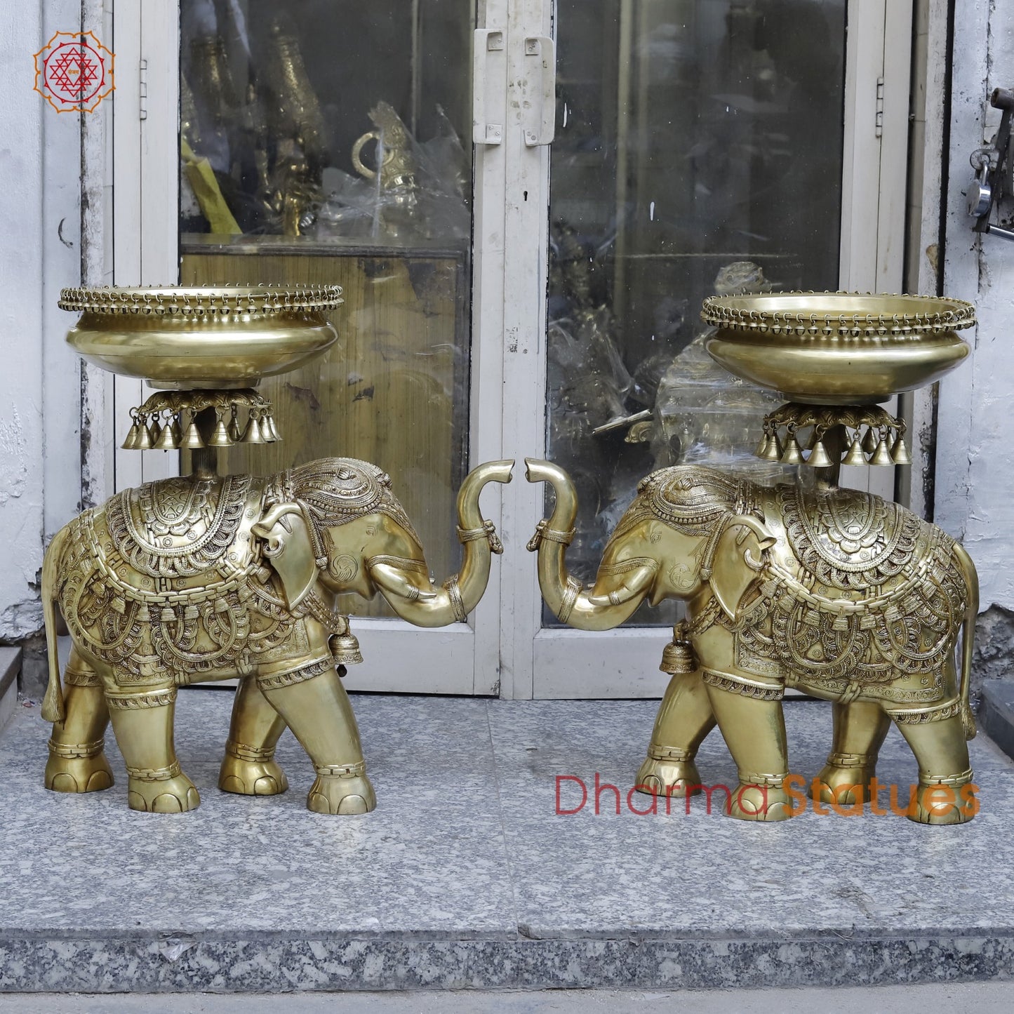 Brass Elephant Urli With Bells Fine, Speacial Gold Finish 31”
