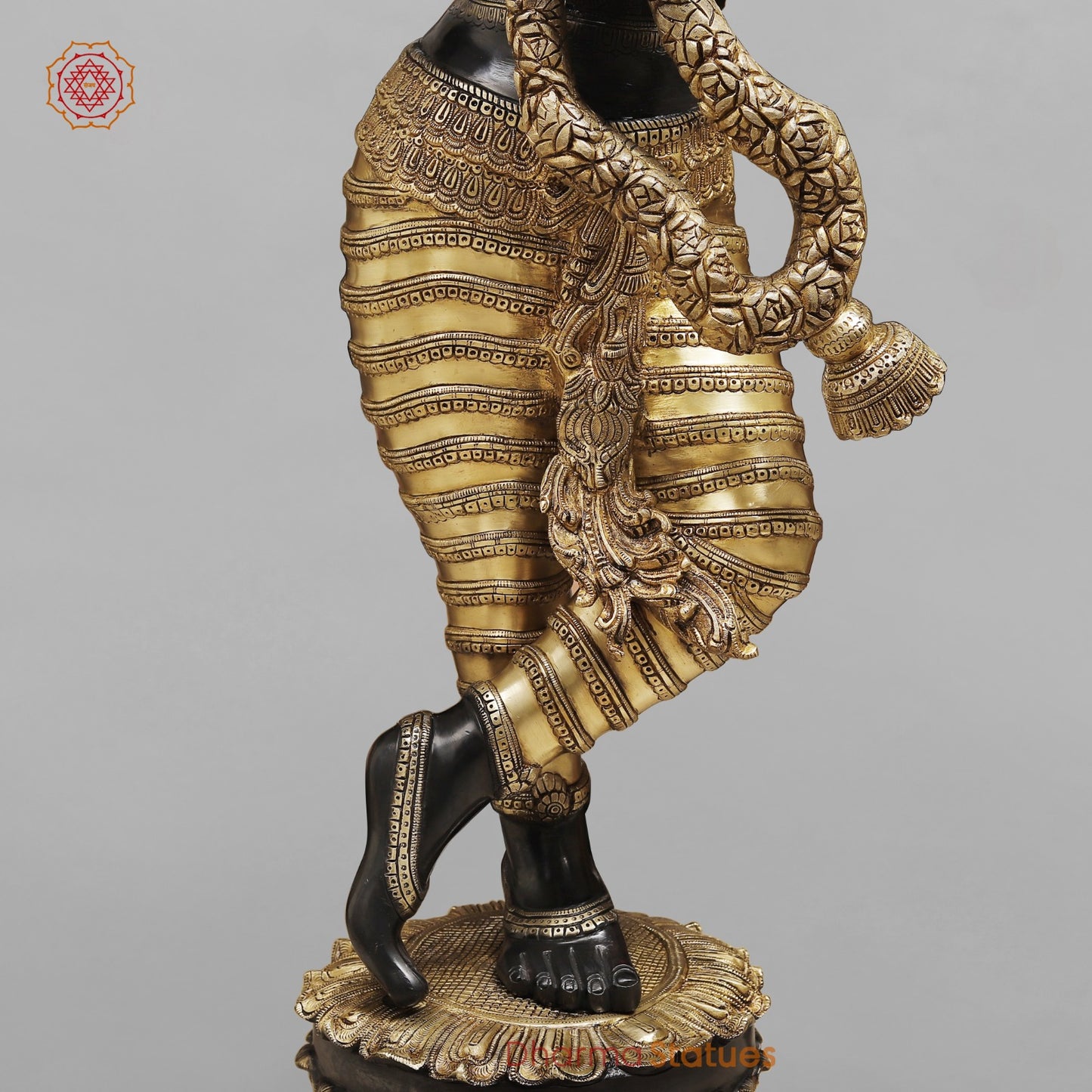 Brass Krishna Standing With Garland Fine, Royal Black And Gold Finish 46”