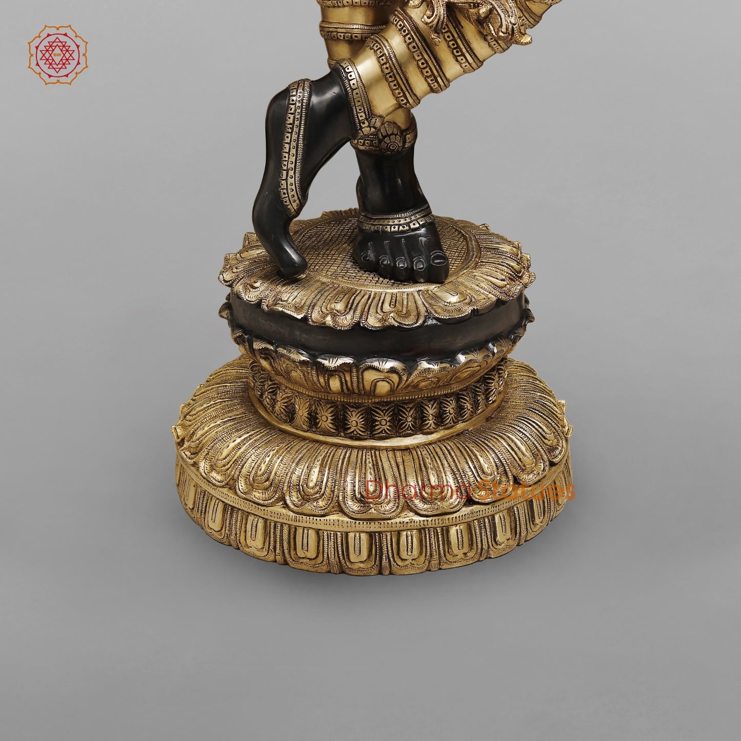 Brass Krishna Standing With Garland Fine, Royal Black And Gold Finish 46”