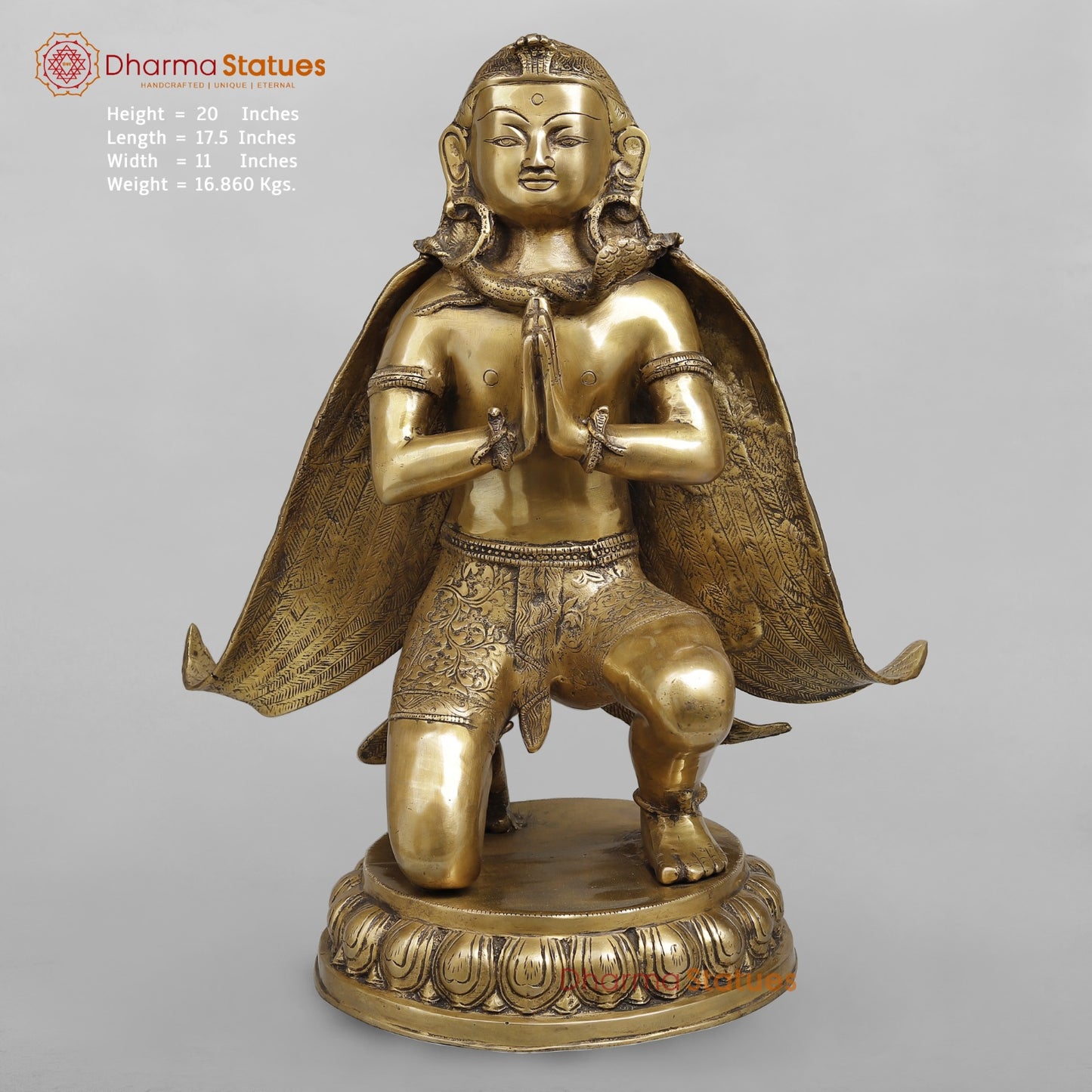 Brass Garuda seated Fine, Antique Finish 20”