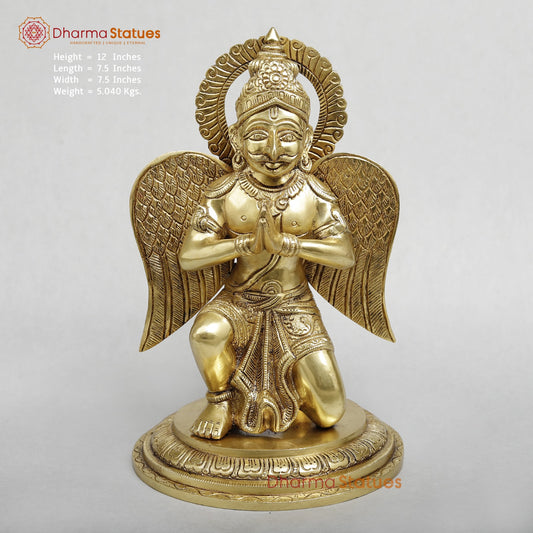 Brass Garuda Seated Fine with Mantra On the wings, Special Gold Finish 12”