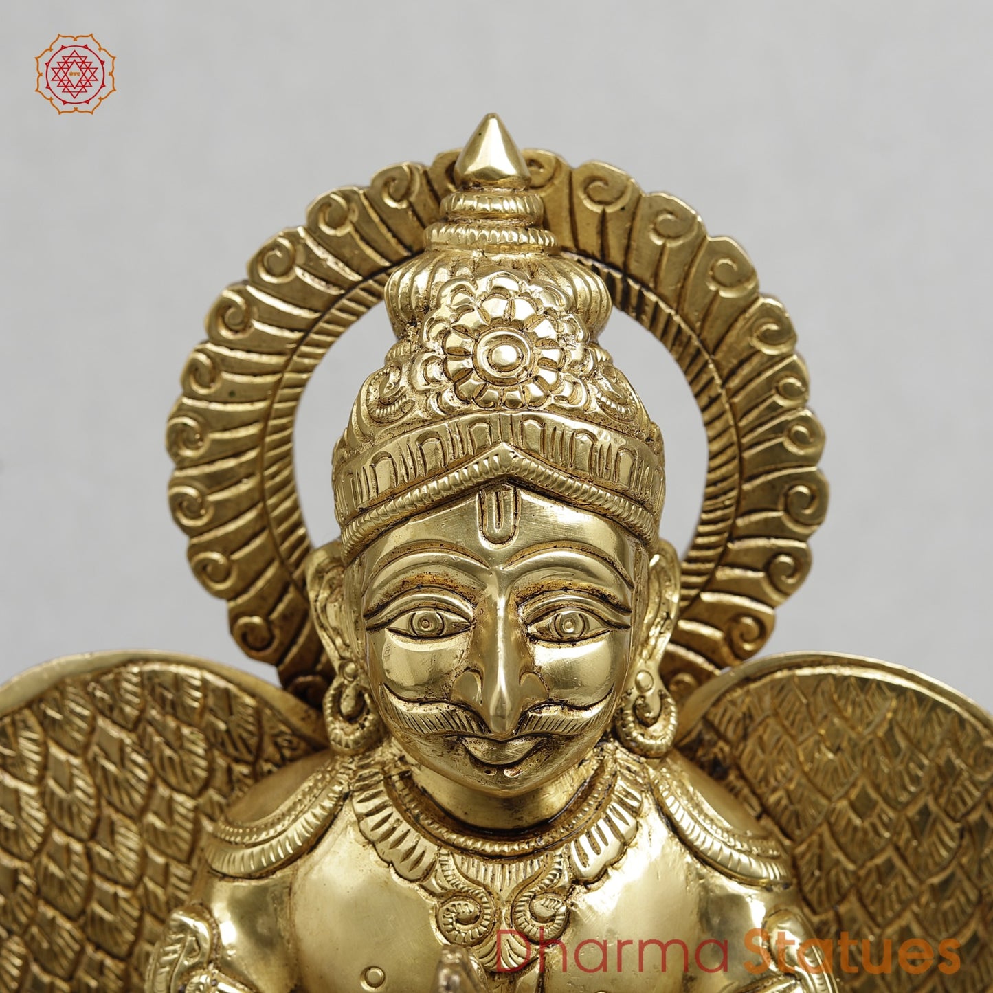 Brass Garuda Seated Fine with Mantra On the wings, Special Gold Finish 12”