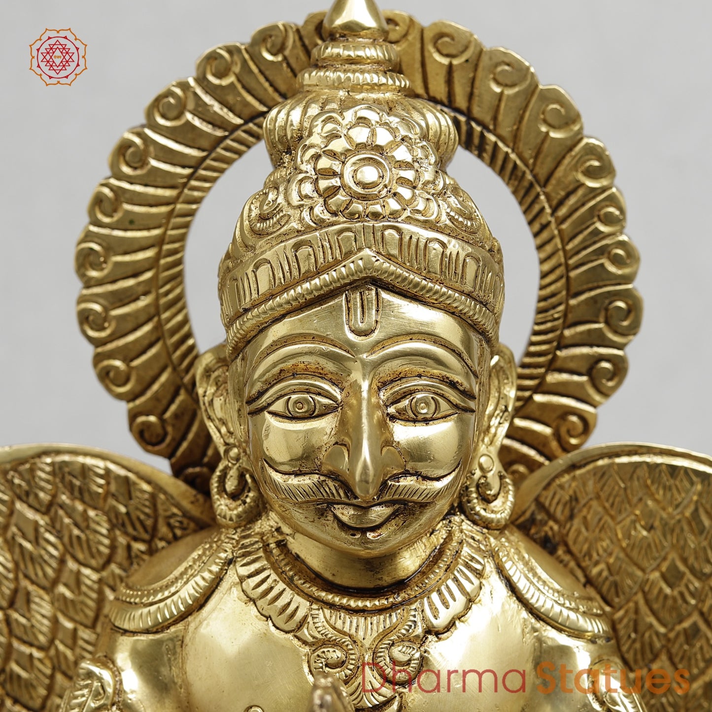 Brass Garuda Seated Fine with Mantra On the wings, Special Gold Finish 12”