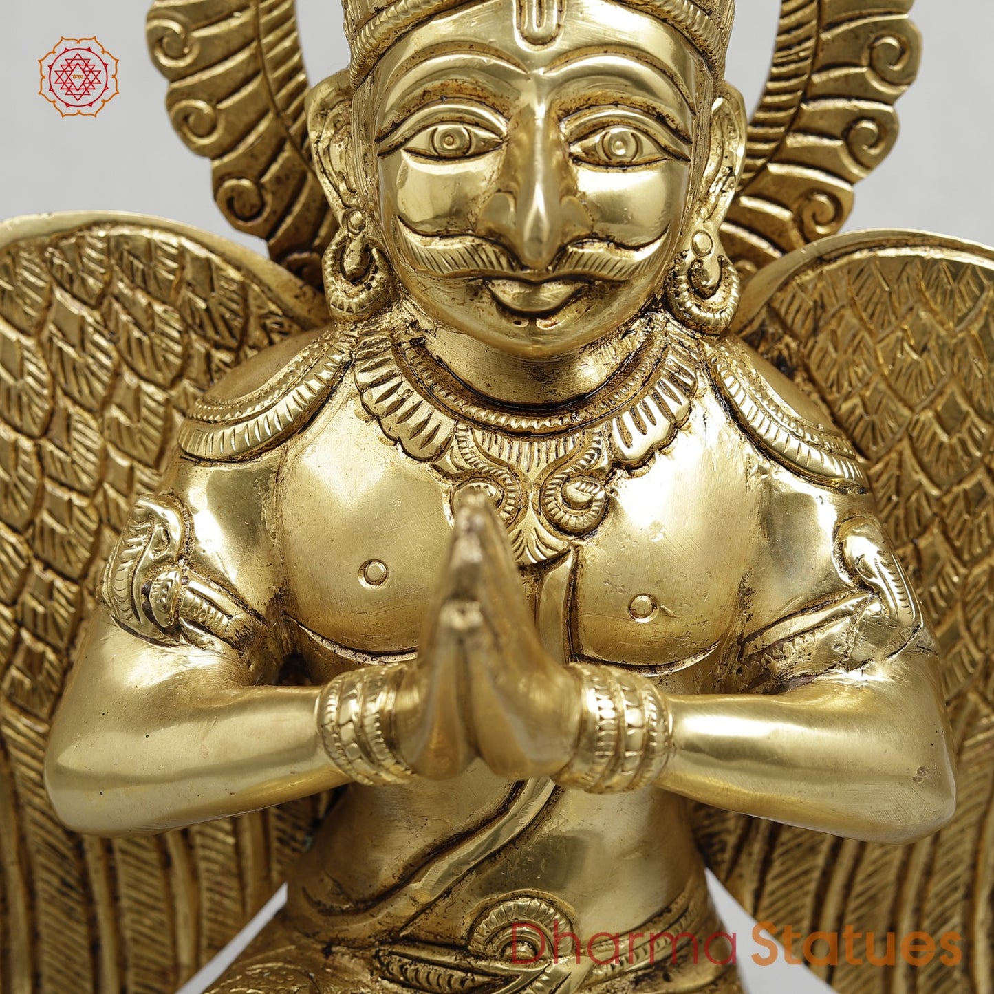 Brass Garuda Seated Fine with Mantra On the wings, Special Gold Finish 12”