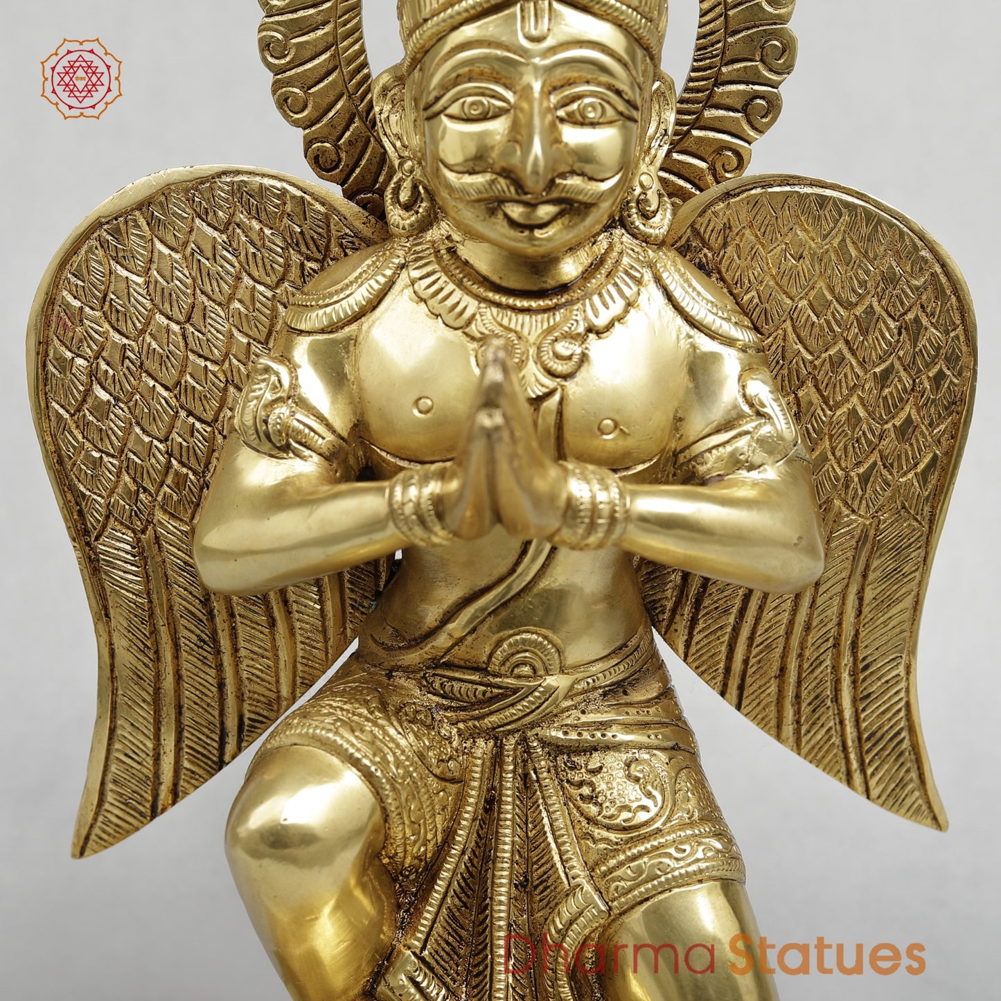 Brass Garuda Seated Fine with Mantra On the wings, Special Gold Finish 12”