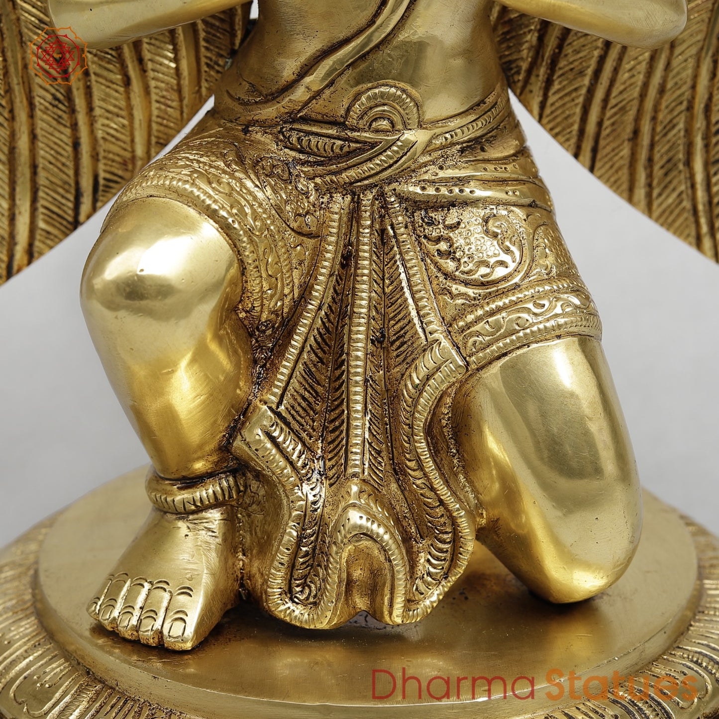 Brass Garuda Seated Fine with Mantra On the wings, Special Gold Finish 12”