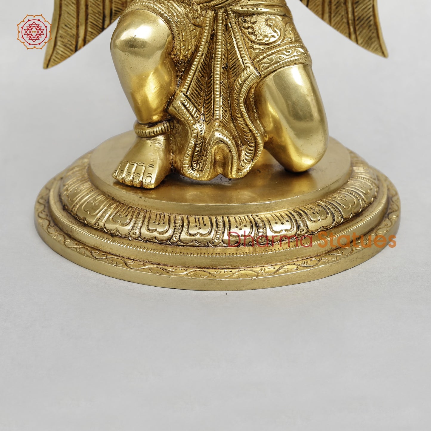 Brass Garuda Seated Fine with Mantra On the wings, Special Gold Finish 12”