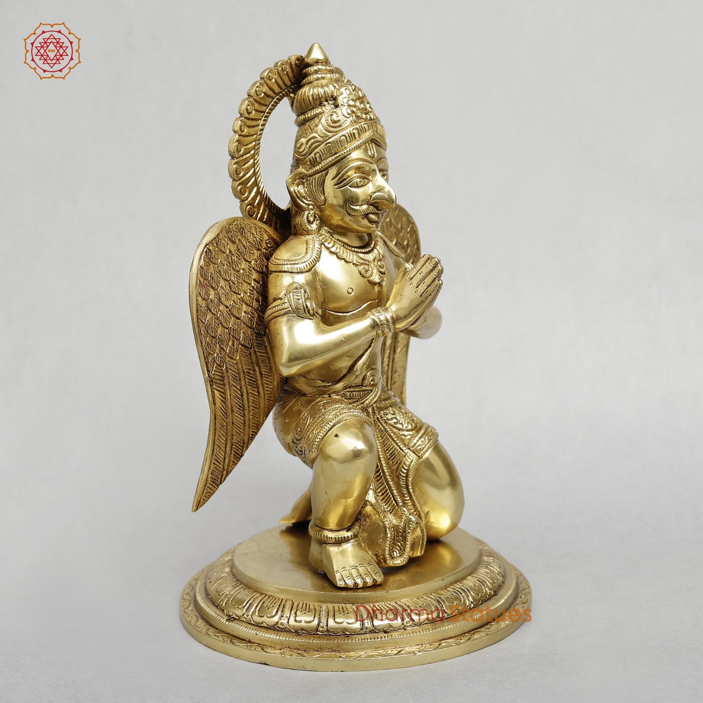 Brass Garuda Seated Fine with Mantra On the wings, Special Gold Finish 12”