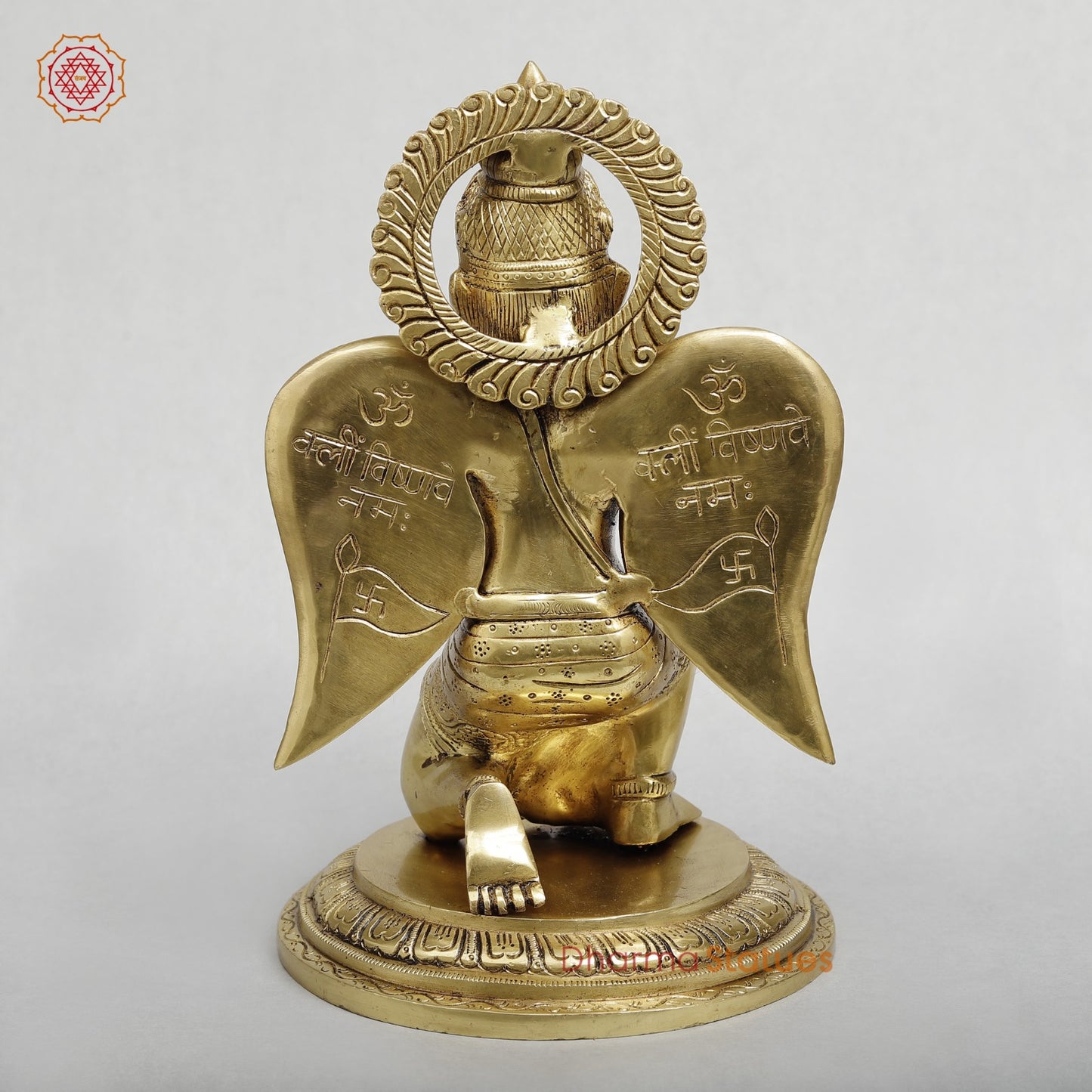 Brass Garuda Seated Fine with Mantra On the wings, Special Gold Finish 12”