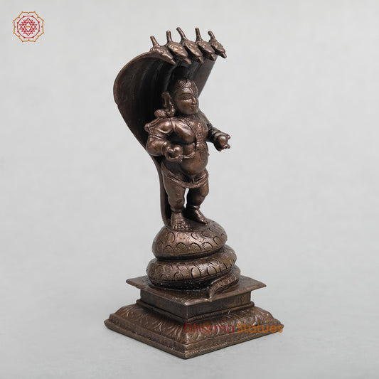 Copper Krishna standing Fine With Vasuki Snake 5”