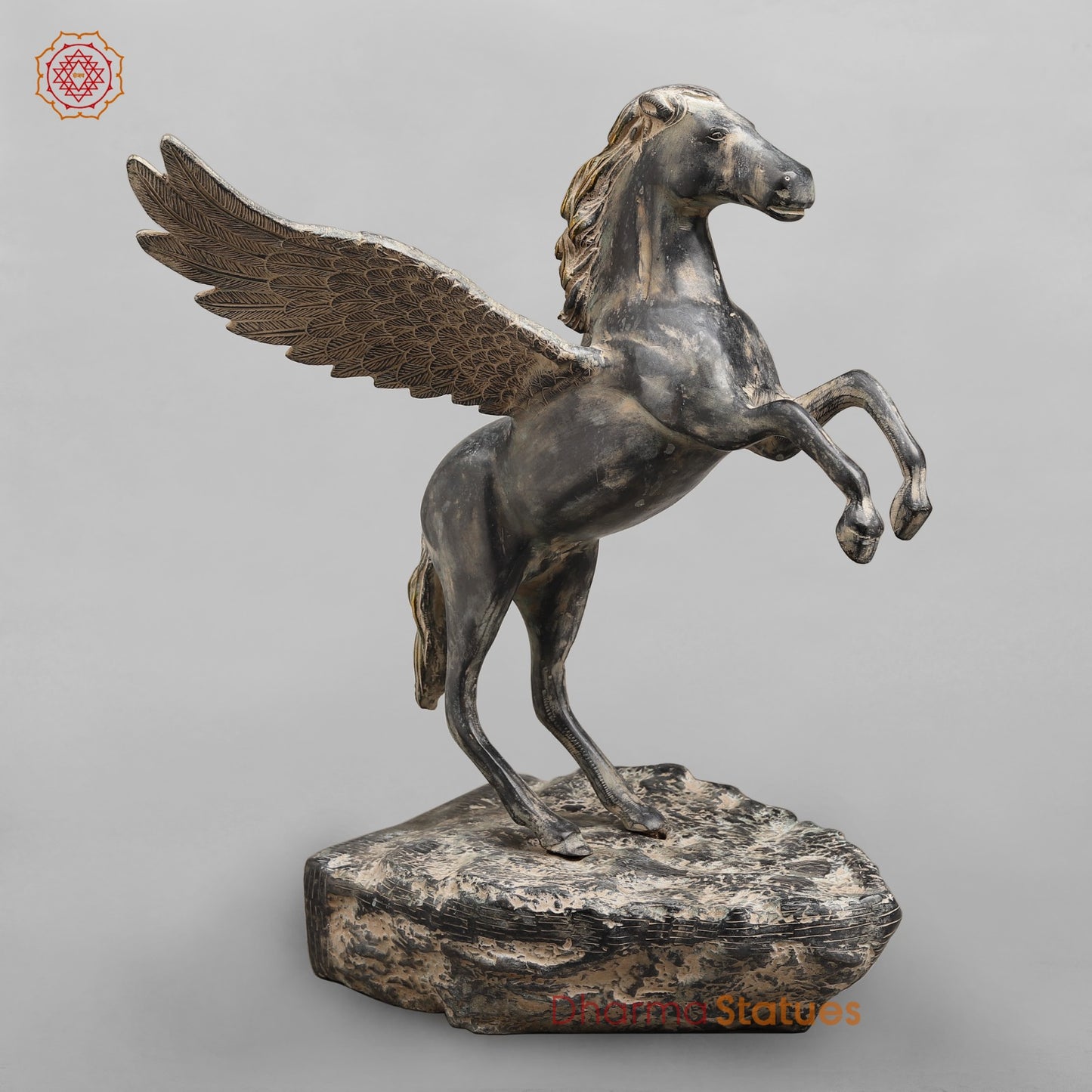 Brass Horse Flying From the Edge, Antique Patina Finish 19”