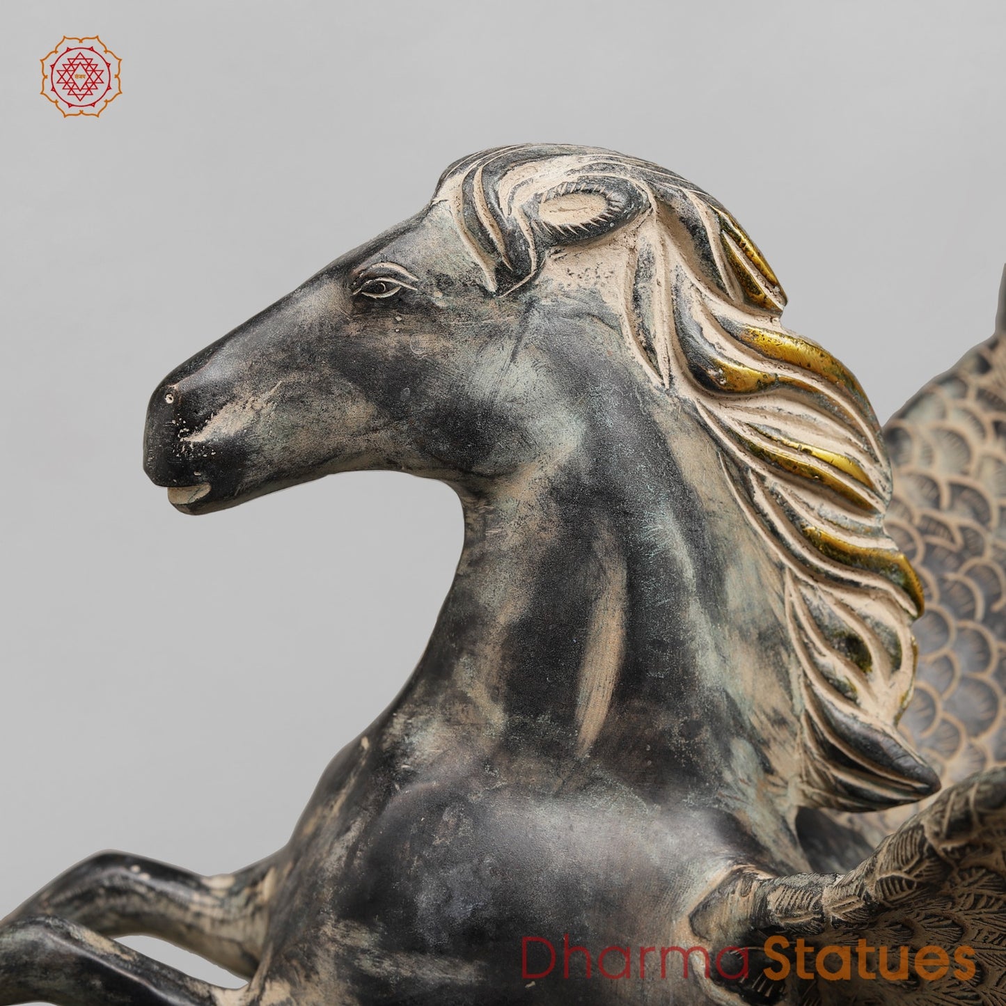 Brass Horse Flying From the Edge, Antique Patina Finish 19”