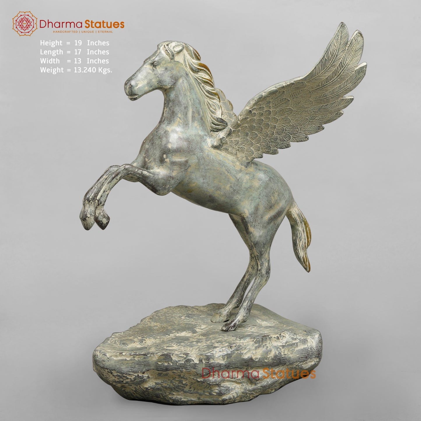 Brass Horse Flying From the Edge, Green Patina Finish 19”