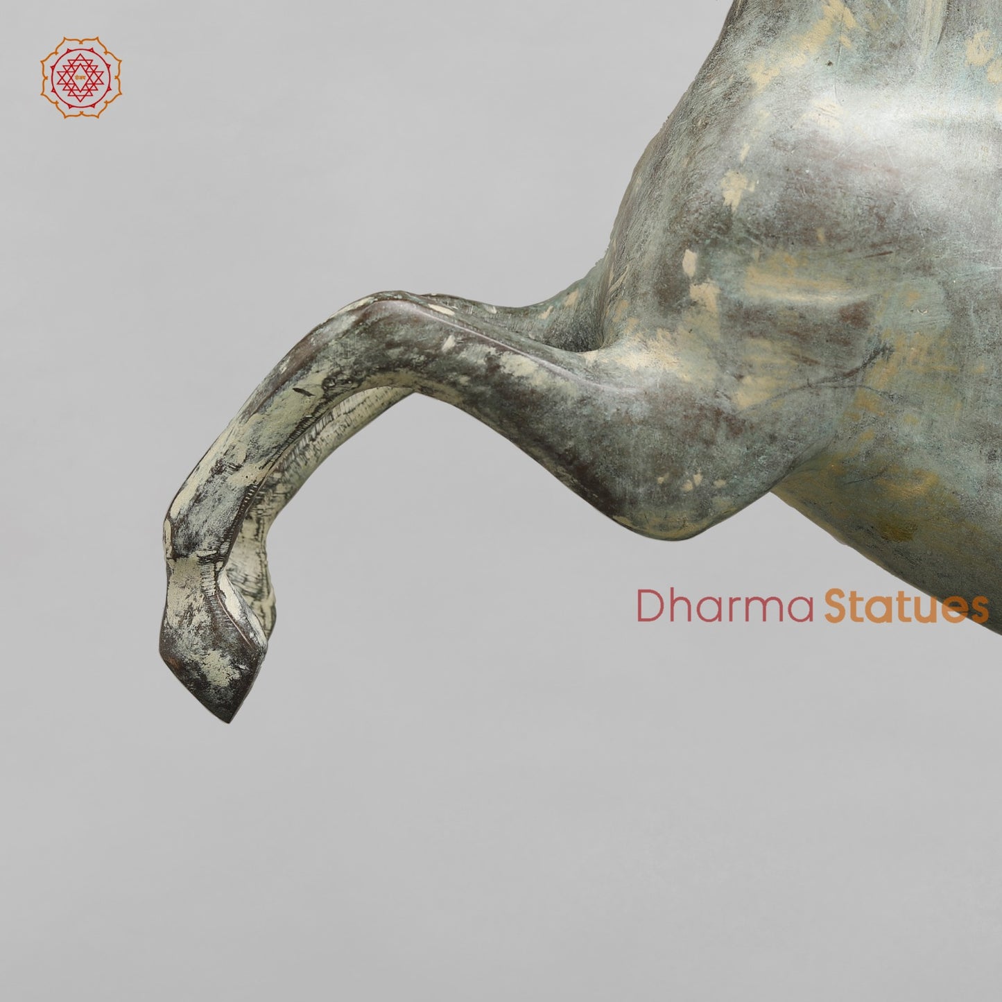 Brass Horse Flying From the Edge, Green Patina Finish 19”