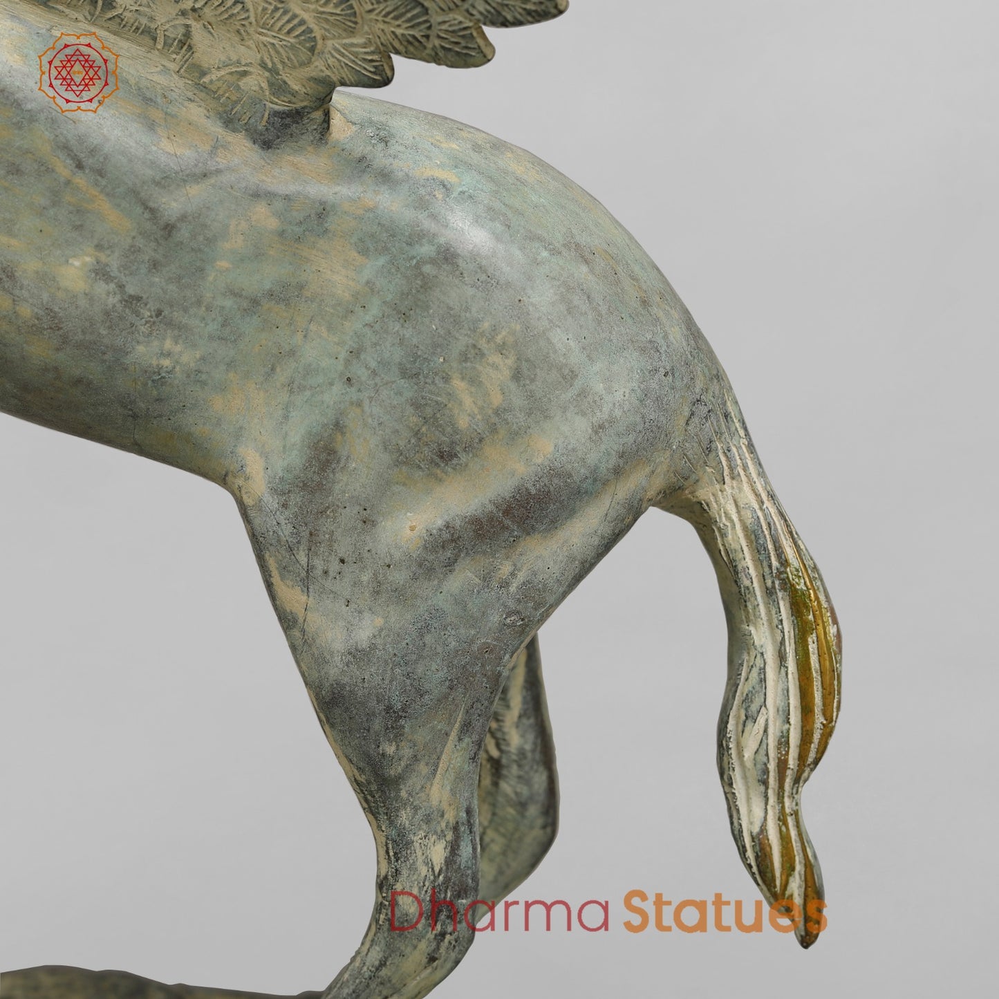 Brass Horse Flying From the Edge, Green Patina Finish 19”