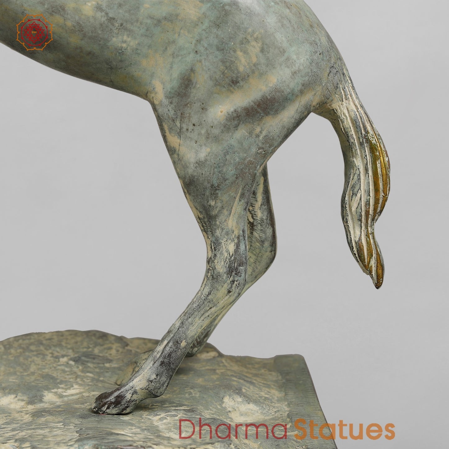 Brass Horse Flying From the Edge, Green Patina Finish 19”