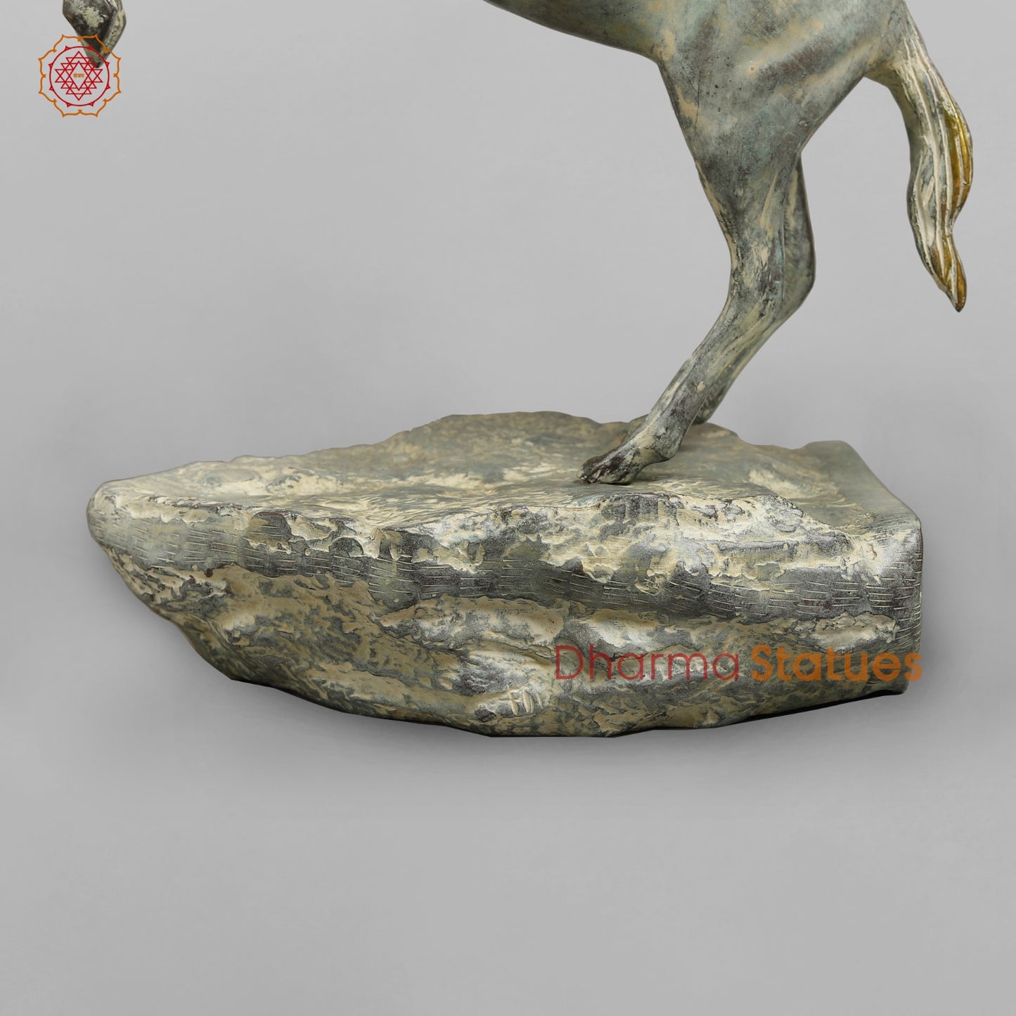 Brass Horse Flying From the Edge, Green Patina Finish 19”