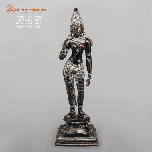 Brass Parwati Standing Fine (South Indian Style) Fine, Antique Rustic Finish 27”