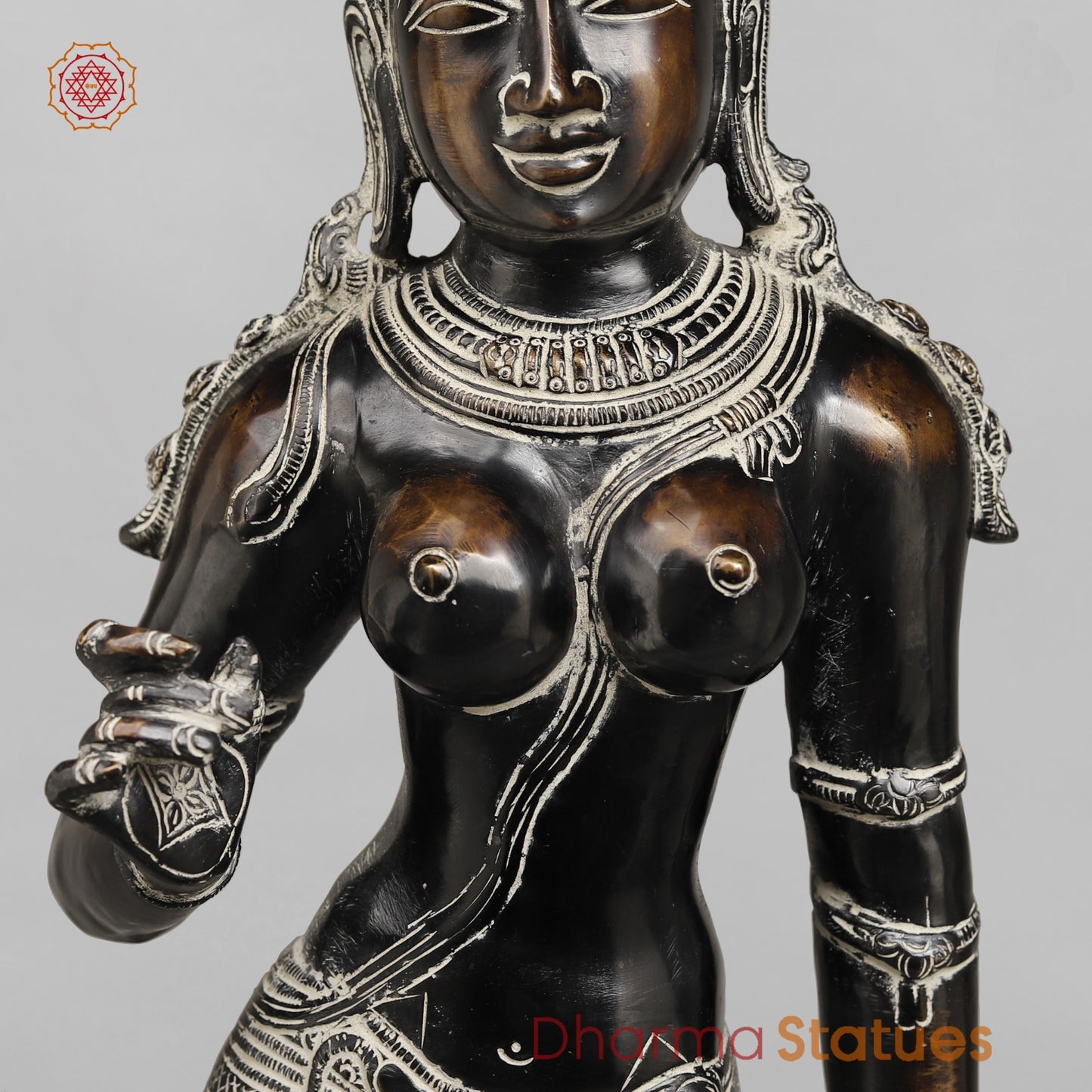 Brass Parwati Standing Fine (South Indian Style) Fine, Antique Rustic Finish 27”