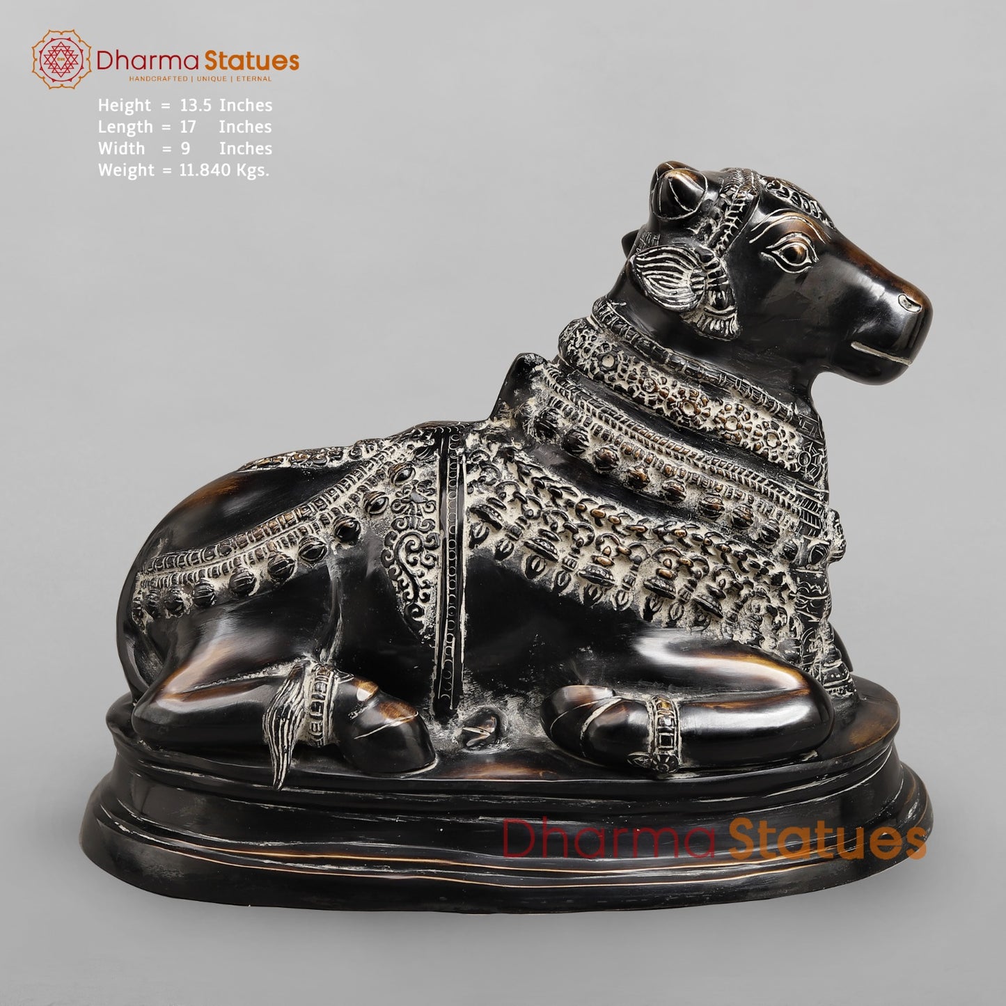Brass Nandi Seated Fine, Antique Rustic Finish 17”