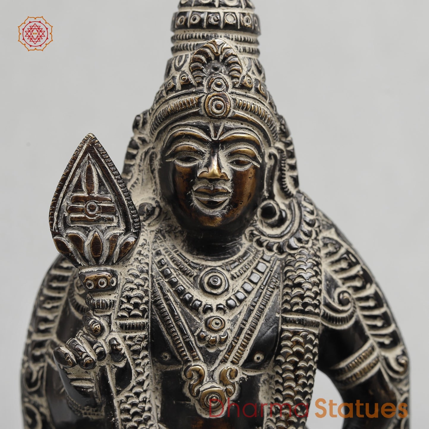 Brass Murugan (Kartik) Standing Fine, Antique Rustic Finish 10.5”