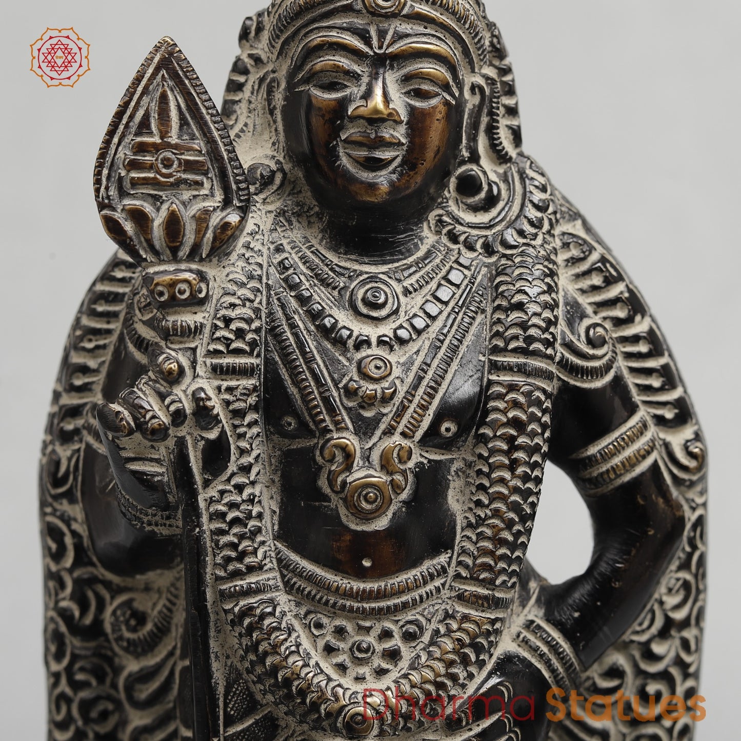 Brass Murugan (Kartik) Standing Fine, Antique Rustic Finish 10.5”